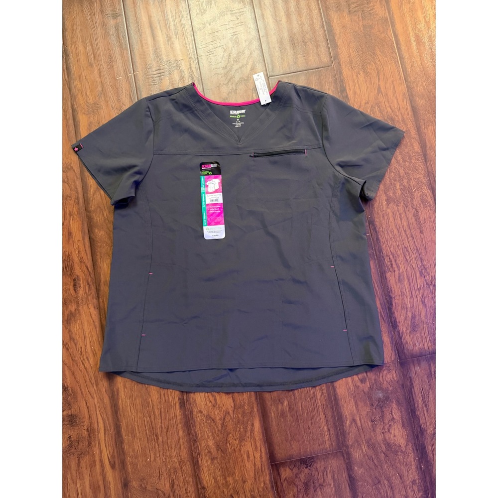 Scrubstar Tuck-in Scrub Top Womens XL Graphite Pewter‎ Grey Pink New